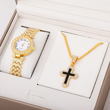 European and American Hot-Selling Cross Necklace Men's Hip-Hop Full Diamond Zircon Pendant Cross-Border Necklace Jewelry Women's Versatile Accessories