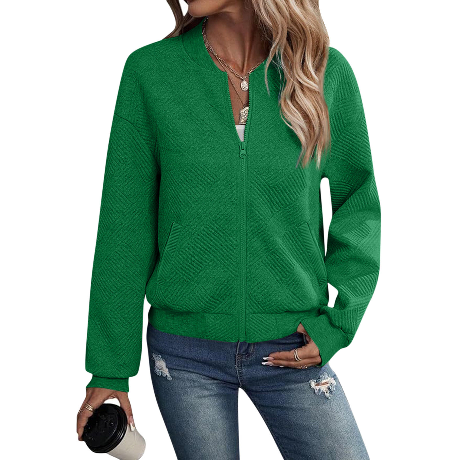 Autumn Long Sleeve Zipper Detail Cardigan Solid Color Lightweight Casual Style Wholesale Available