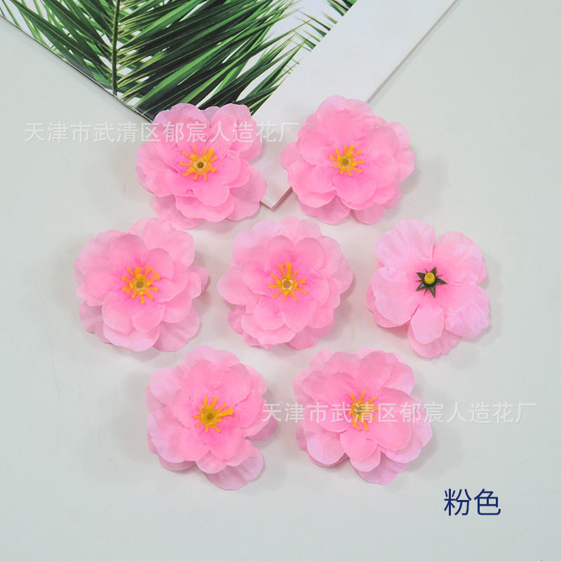 桃花花朵批发婚礼撒花簪花装饰梅花绢布花头舞蹈服道具花蛋糕假花
