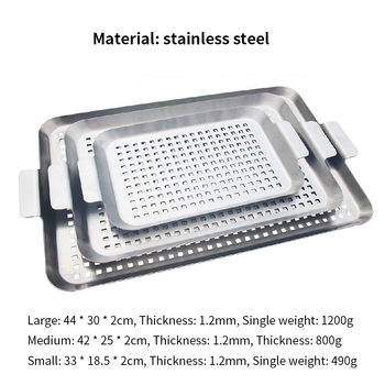 Cross-border supply of large and medium-sized small size square stainless steel barbecue plate with hole oil barbecue plate outdoor multi-use with handle