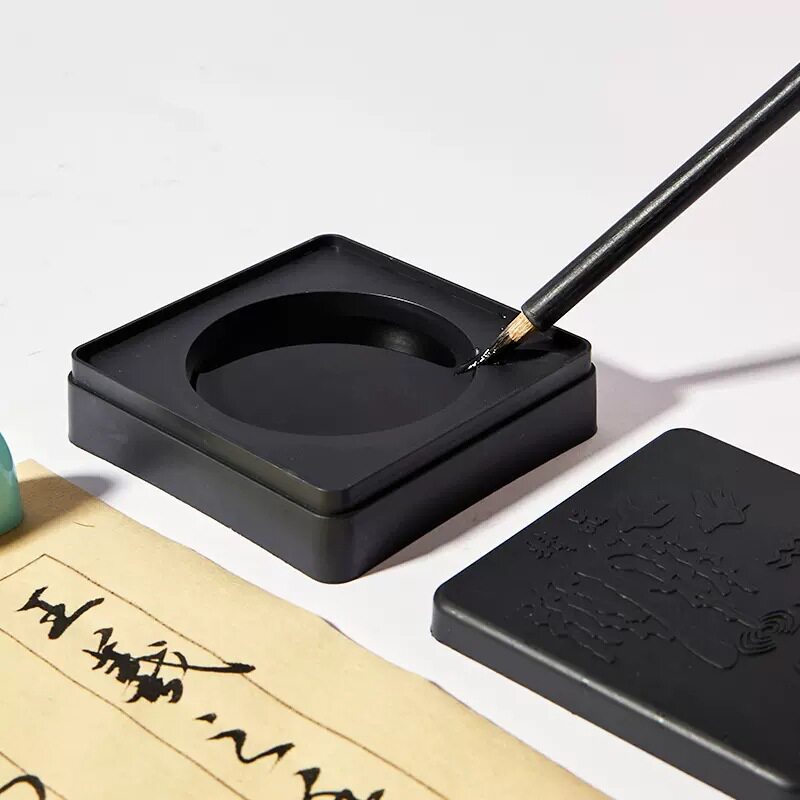 Square plastic ink cartridge traditional Chinese painting beginner small chopsticks table drop-resistant dry-proof ink dish portable ink pool