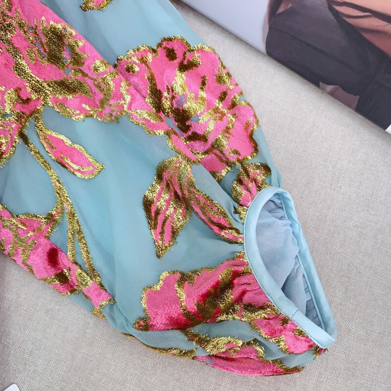 Áo cardigan nữ dệt vải họa tiết in hoa cổ chữ V dáng rộng — Bắc Kinh xanh, mạ vàng, màu son, màu vàng chanh