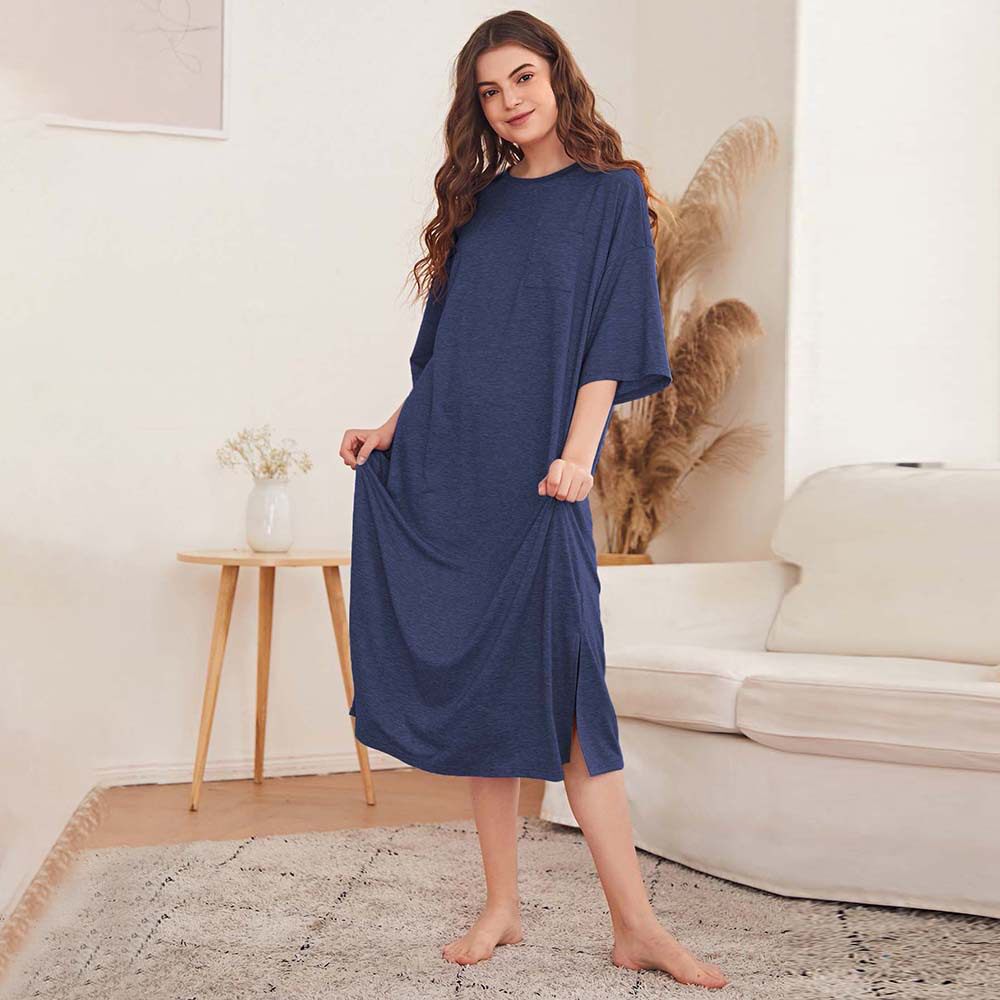 Casual Midi Dress for Women Simple Loose Fit Comfortable Fabric Spring Summer Homewear Wholesale Available