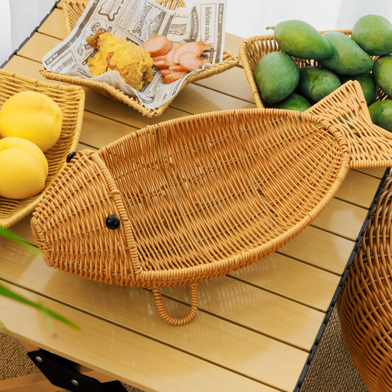Fruit Plate Rattan Storage Fruit Plate Cute Desktop Knitted Bread Basket Living Room Kitchen Storage Basket Snack Storage Basket