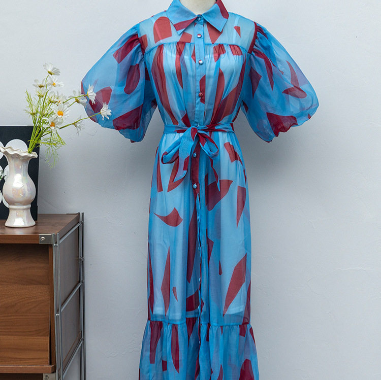 Long Sleeve Puff Sleeve Shirt Dress Flattering Waist Design Floral Print Button Closure Spring Fashion for Women