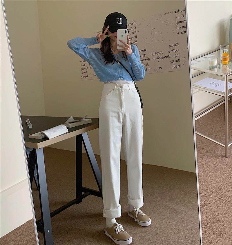 High Waisted Vintage Denim Jeans for Women Loose Fit Straight Leg Casual Style Perfect for Spring and Autumn