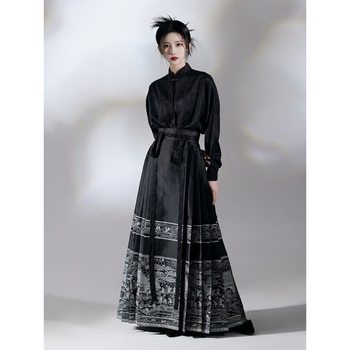 Wind-led One-sleeve Original Hanfu Many People Ming-made Black Horse-faced Skirt Summer Men's and Women's National Style Vertical Collar Short Shirt suit