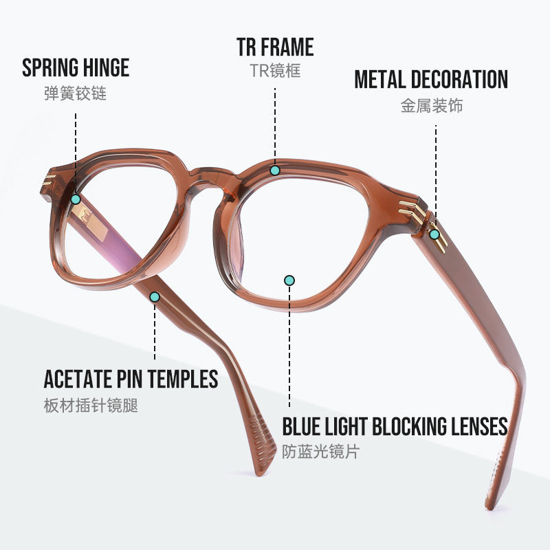 Cross-Border Hot Model Tr90 Optical Glasses Spring Temples Anti-Blue Light Glasses Frame Flat Glasses Fashionable Men and Women