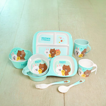 Brown bear cartoon children's split plate rice bowl suit spoon fork porridge single handle bowl fresh cute fun wholesale