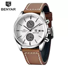 BENYAR Binya 5187 new multifunctional quartz movement leather strap men's business leisure calendar watch