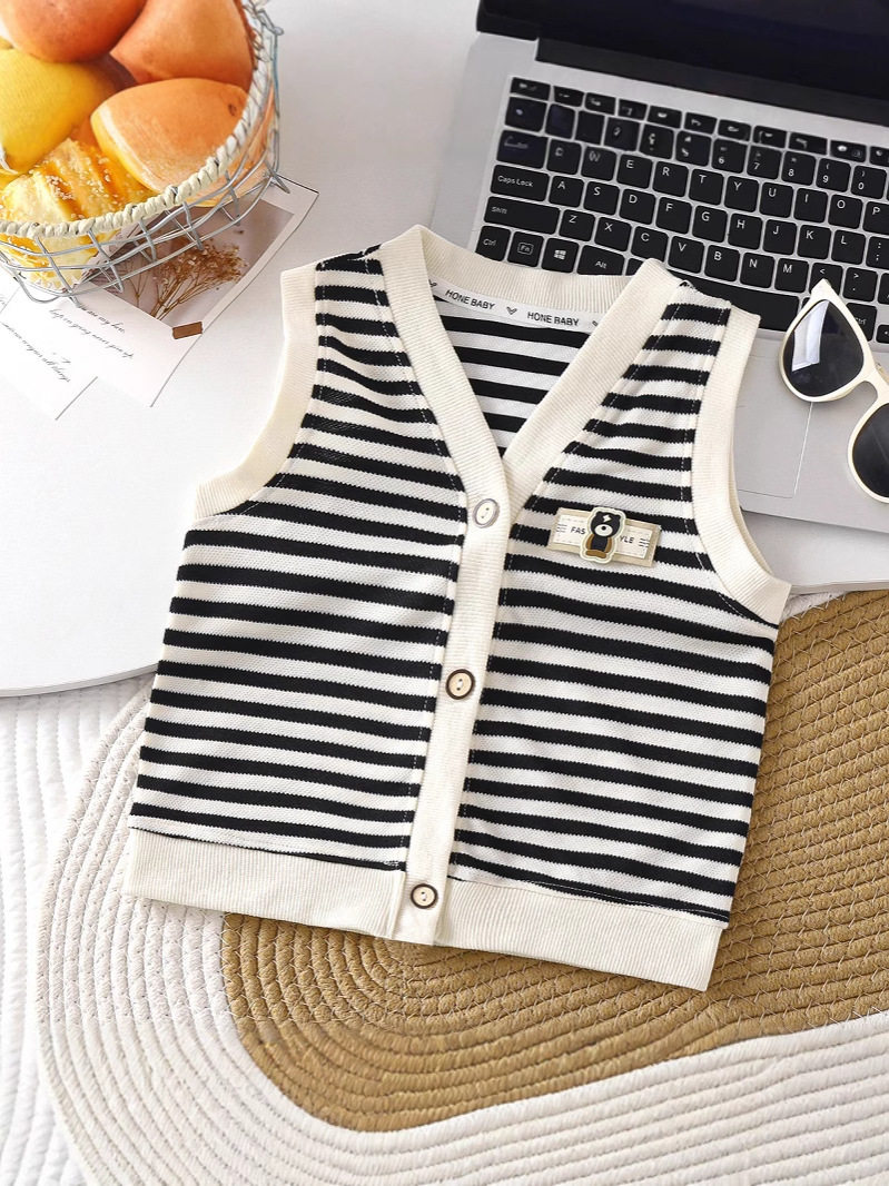 Boys & Girls Baby Striped Classic Versatile Vest, New Spring & Autumn Korean Style Stylish Waistcoat