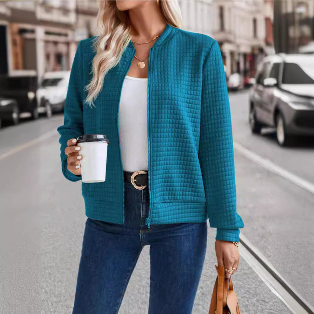 Autumn Long Sleeve Zipper Detail Cardigan Solid Color Lightweight Casual Style Wholesale Available