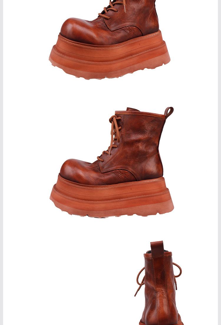Boot Martin nữ cổ ngắn đế dày, da bò thật buộc dây — đen, nâu