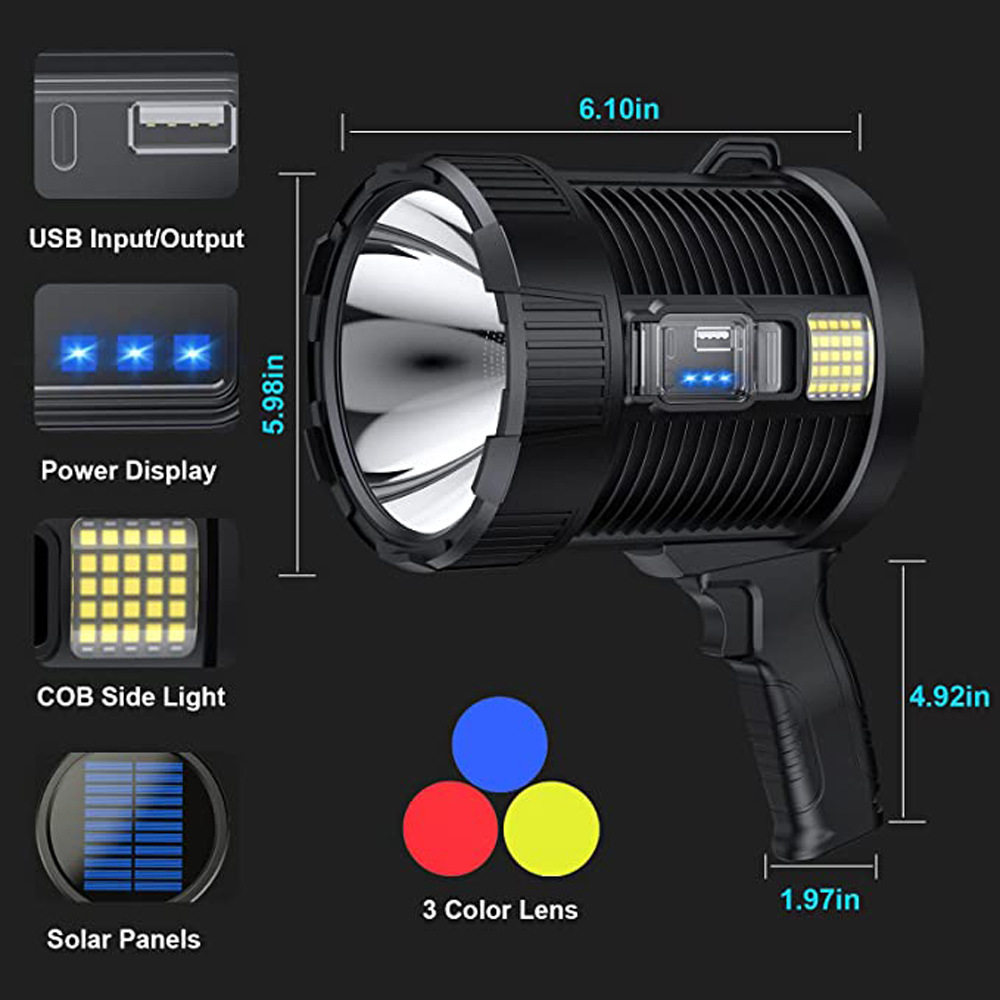 Cross-Border New Multifunctional Solar Portable Searchlight Rechargeable Long-Beam Light High-Power Outdoor Work Light E18