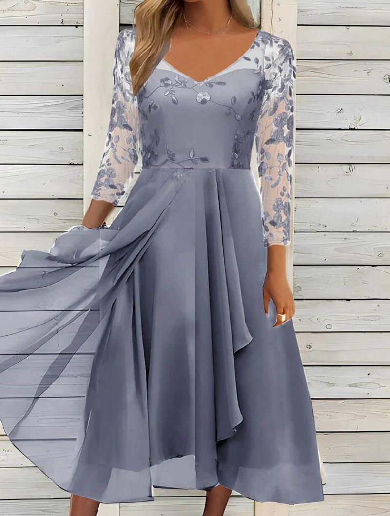 Chiffon V Neck Long Dress with Lace Inserts Elegant Evening Gown for Bridesmaids Available in Multiple Colors and Sizes