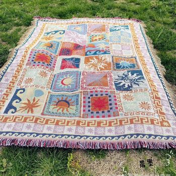 Custom Polyester Cotton Cover Blanket Bohemian Outdoor Camping Blanket RV Nap Cover Blanket Decorative Tablecloth Tent Camping Blanket