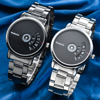 Turntable Steel Band Time and Space Dial K-Style Fashionable Stylish Unisex Watch for Men and Women Black Watch Student Watch Rotating Second Disk