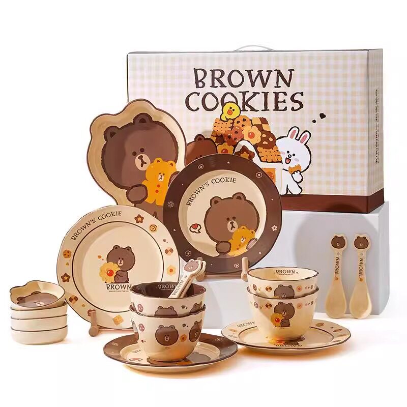 Line Friends Cartoon Ceramic Rice Bowl Household Dishes New Cute Tableware One Person Food Set m