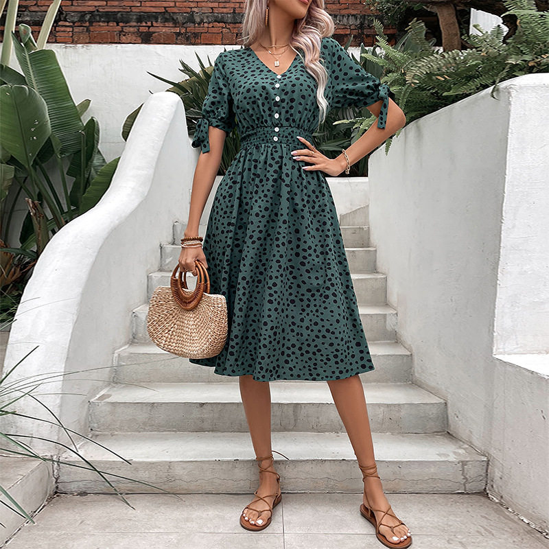 Summer Leopard Print Dress Slim Fit Short Sleeve Casual Style Perfect for Parties or Everyday Wear OEM Available