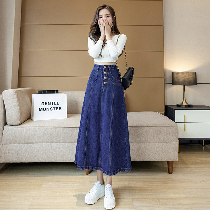 Vintage Inspired High Waisted A Line Denim Midi Skirt for Women Casual Style Spring Summer Collection Wholesale