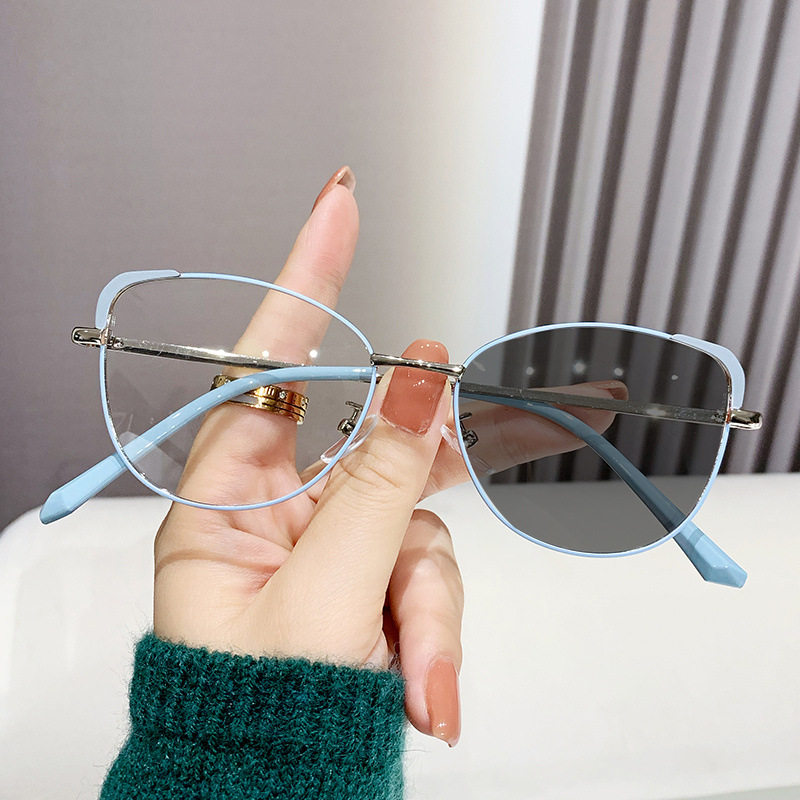 New trend cat eye glasses frame retro personality color changing anti blue light glasses metal fashion color changing glasses foreign trade