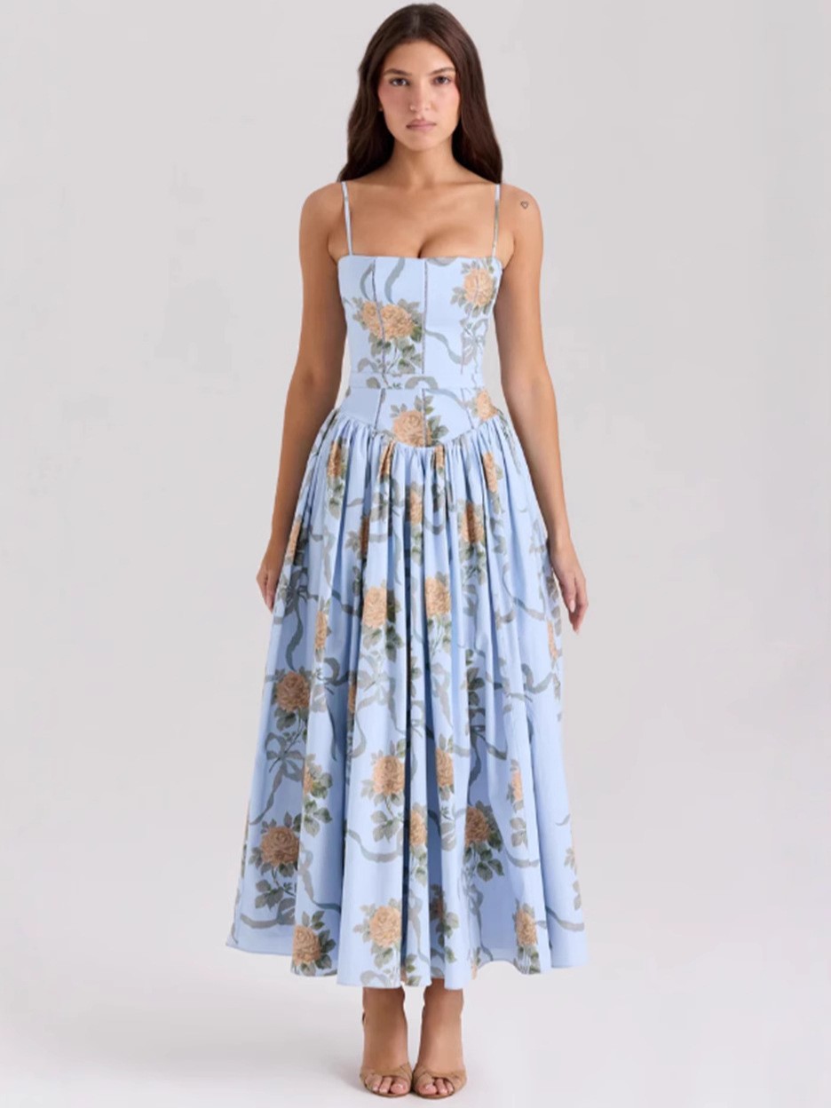 Floral Print Maxi Dress Elegant Slim Fit Soft Fabric Sleeveless Perfect for Summer Events Wholesale Available