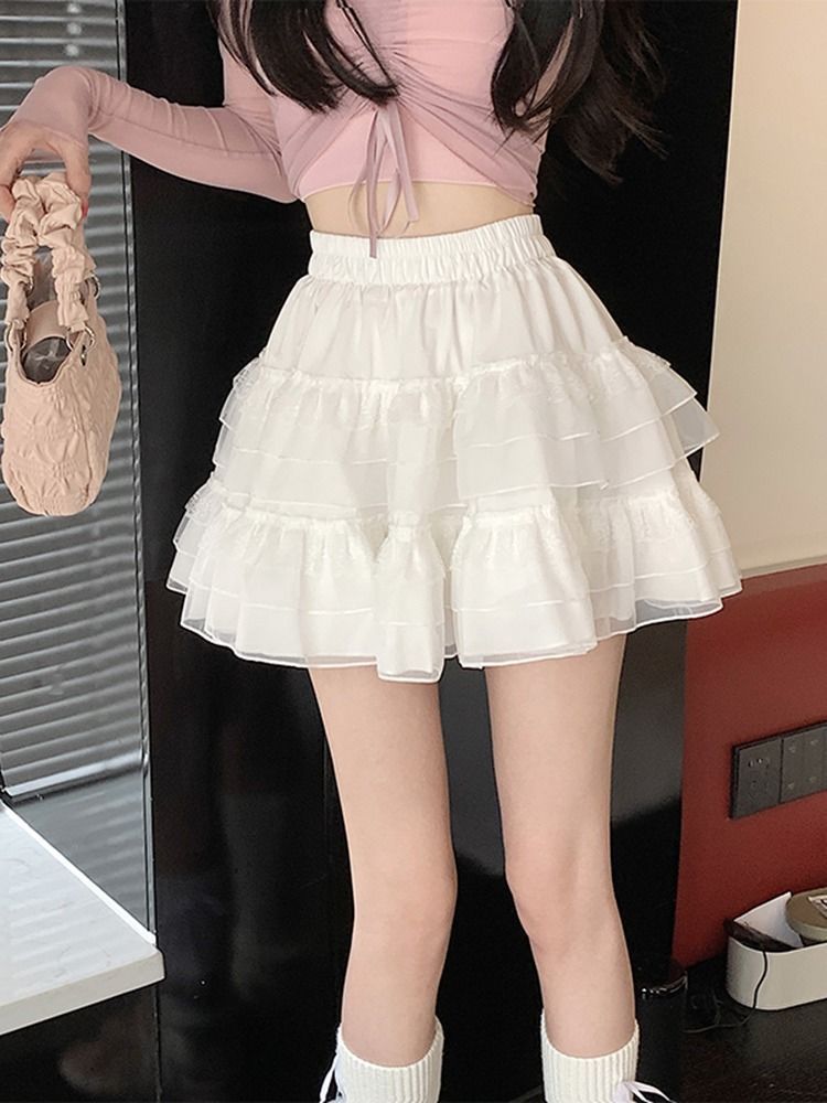 Lace A Line Mini Skirt High Waist Tulle Fabric Ballet Style Spring Summer Fashion Wholesale Available