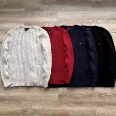 In stock autumn and winter Tommy men's round neck embroidered pullover thick long sleeve loose sweater sweater