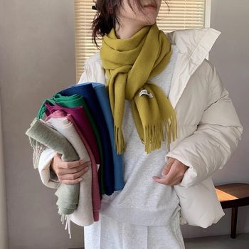 Solid Color All-match 100 Sheep Wool Scarf Women's Autumn and Winter Tassel Thin Narrow Version Shawl Warm Neck Couple Elegant