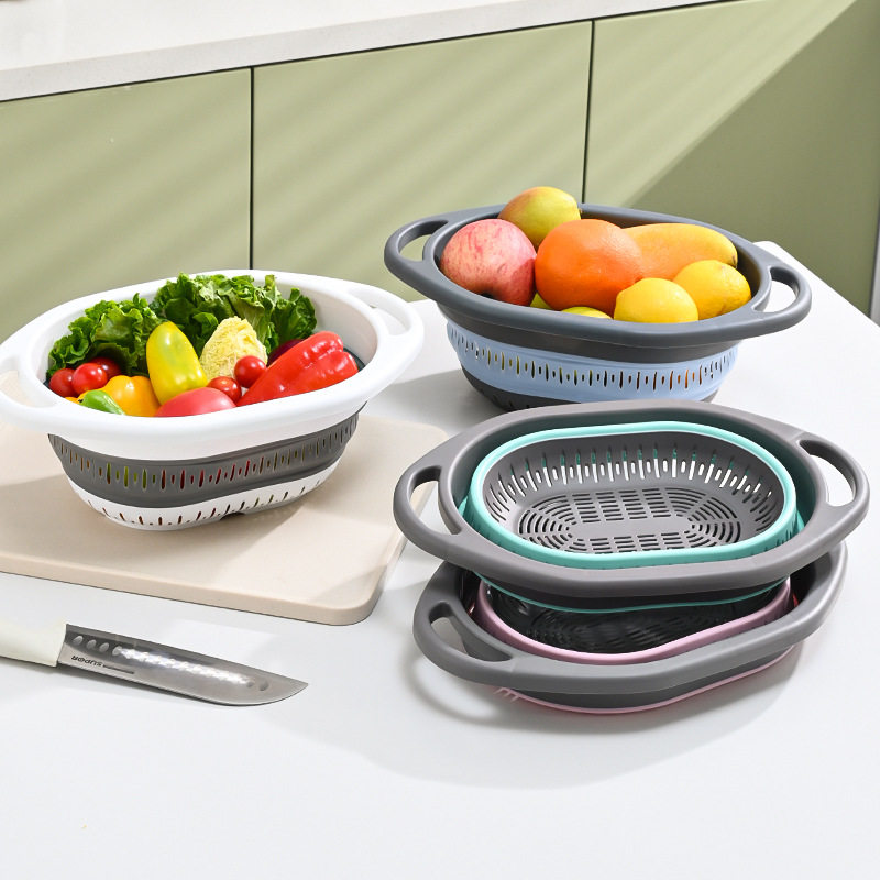 Simple Retractable Draining Basket Kitchen Supplies Rice Washing Sieve Fruit Washing Vegetable Basket Multifunctional Foldable Hanging Fruit