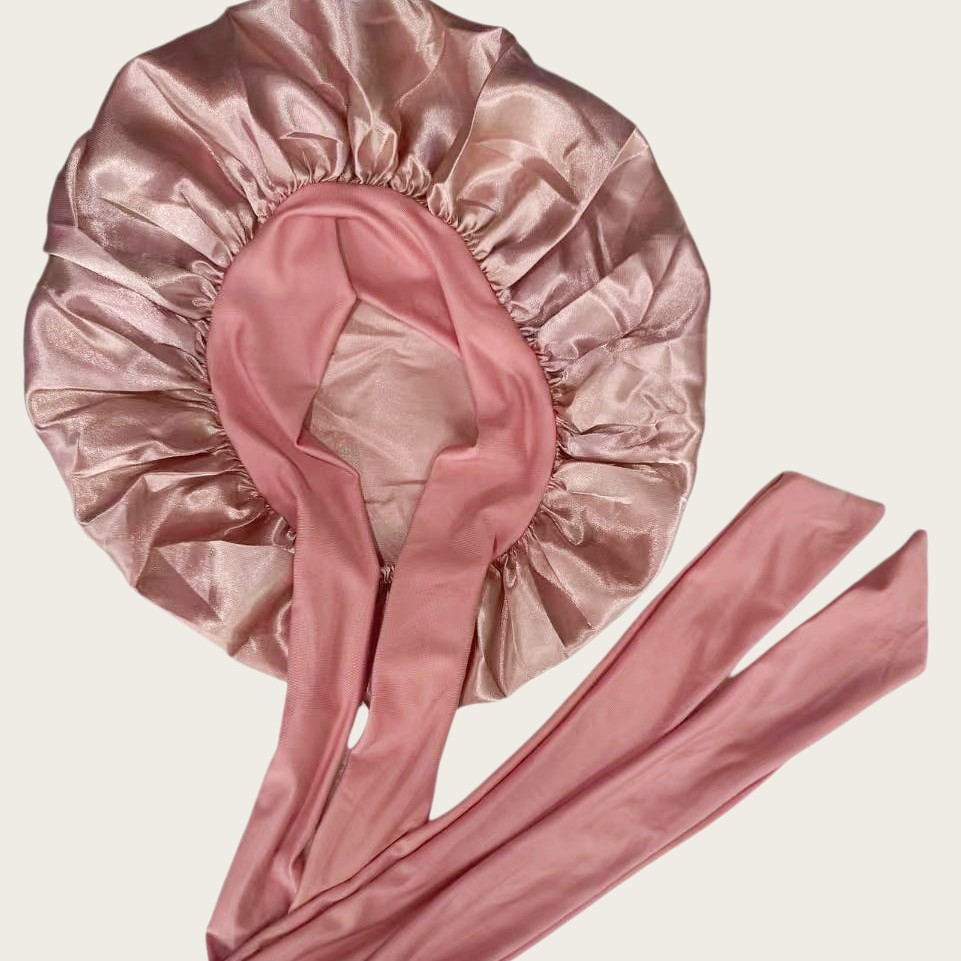 Single-layer satin ribbon round hat with bow imitation silk beauty hair care wide-brimmed hat women's headscarf nightcap