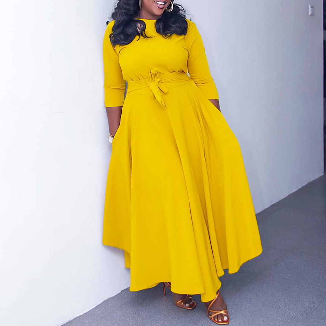 Plus Size African Long Dress Fashionable Tie Design Elegant Style Spring Summer Collection Wholesale Available