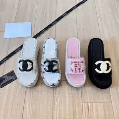 Chanel-Style C Korean Version Elegant Slippers for Women, New Embroidered Thick-Soled Fashion Versatile Internet Celebrity Fairy Sandals 5cm
