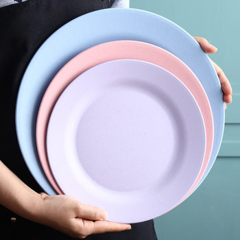 Amazon Wheat Straw Plate Household Flat Plate Tray Dinner Plate Pizza Plate Round Plate Fruit Plate Barbecue Disc