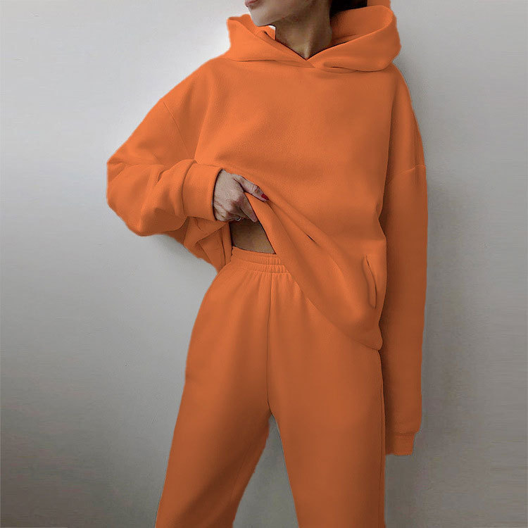 Hooded Sweatshirt and Pants Set for Women Solid Color Casual Outfit Spring Fashion