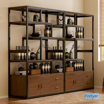 Zhuangyu 2025 Display Cabinet Cabinet Storage Cabinet New New Chinese Wine Rack Living Room Home Restaurant Wine Cabinet Against the Wall