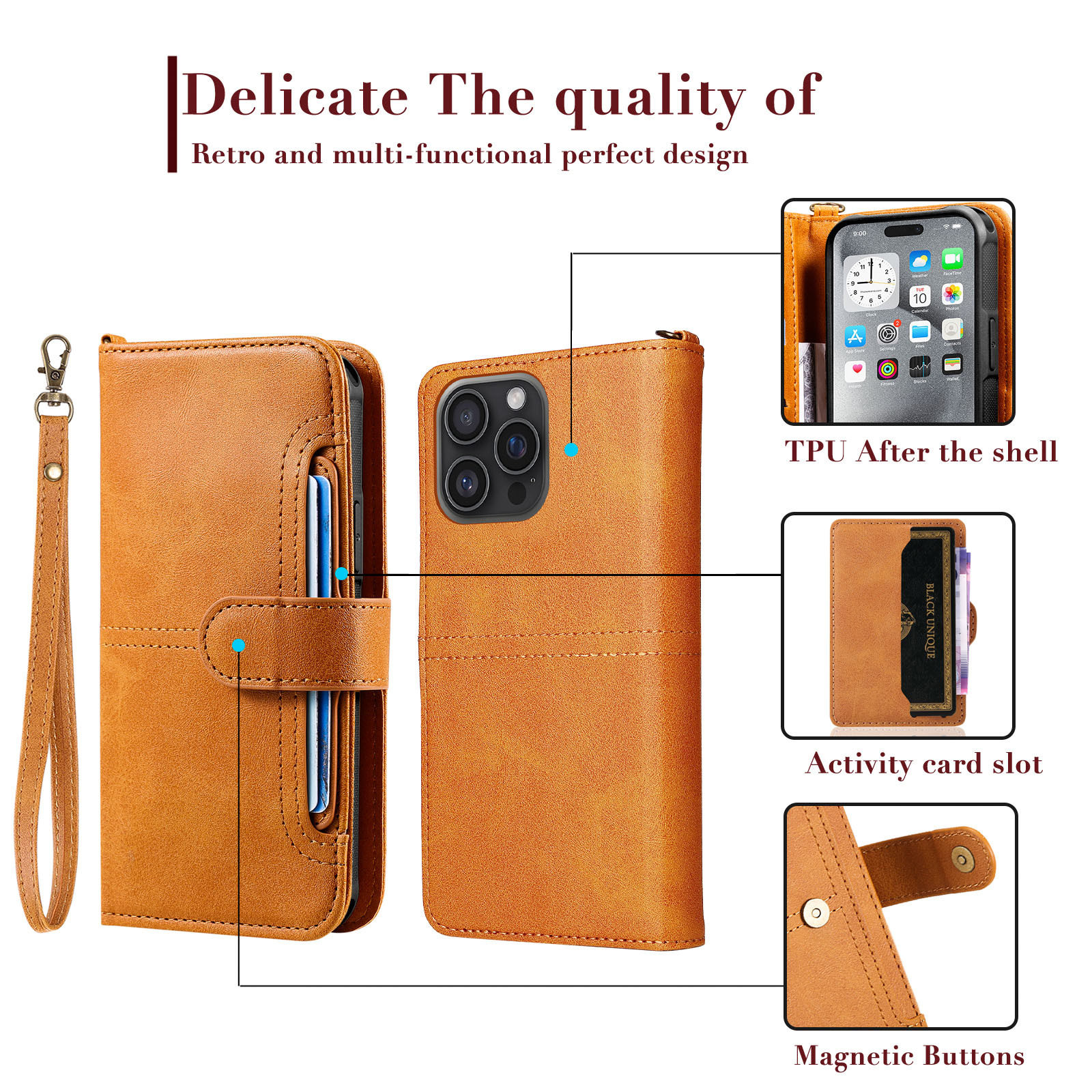 Suitable for iPhone 17 Pro Anti-Fall Two-In-One Phone Leather Case, Apple 16 Card Holder Stand, Samsung S25 Protective Case