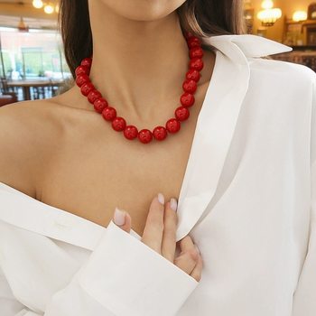 European and American Cross-border Jewelry Exaggerated Color Pearl Beaded Necklace Women Fashion Geometric Round Bead Collar Chain