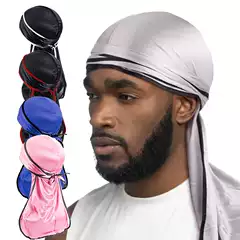 Foreign Trade European and American Popular Men's and Women's Silk Satin Long Tail Braid Pirate Hat Elastic Toe Cap Chemotherapy Cap