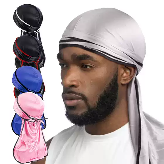 Foreign Trade European and American Popular Men's and Women's Silk Satin Long Tail Braid Pirate Hat Elastic Toe Cap Chemotherapy Cap