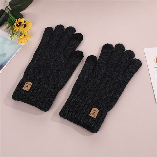 Winter gloves men's fleece-lined thickened warm cold riding driving touch screen wool knitted gloves fleece-lined wholesale