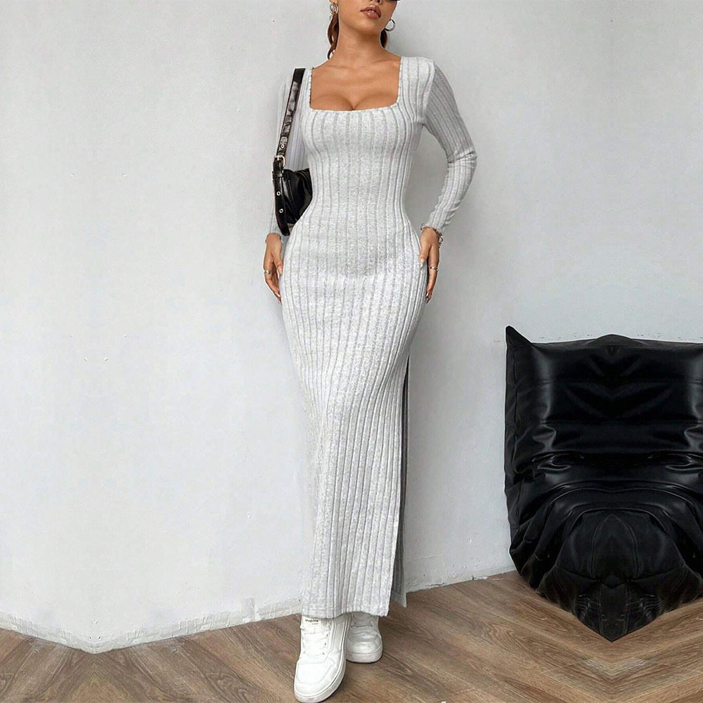 Elegant Womens Dress Minimalist Design Square Neck Long Sleeve Backless Spring Summer Occasion Wholesale