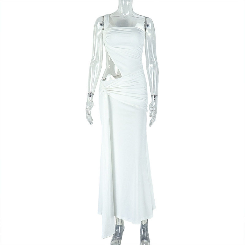Elegant Womens Bodycon Dress Solid Color Asymmetrical One Shoulder Hollow Out Design Perfect for Parties and Events