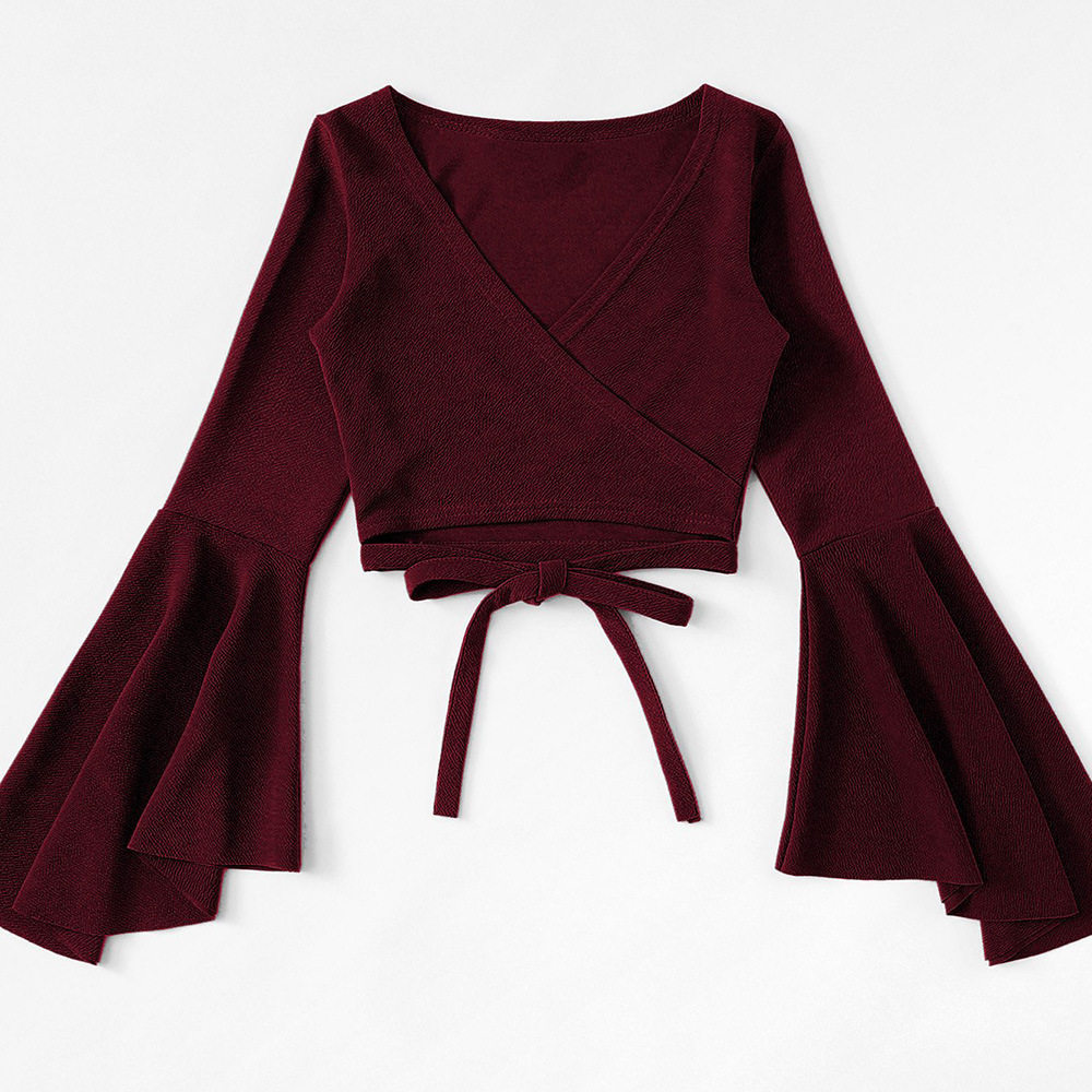Batwing Sleeve Crop Top Trendy Design Dark Red Color Spring Summer Style Wholesale Available