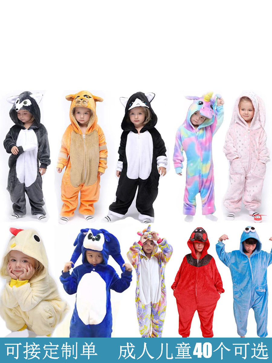 Cross-border foreign trade children's animal jumpsuit climbing clothes baby autumn and winter flannel gray wolf turtle haka one-piece pajamas