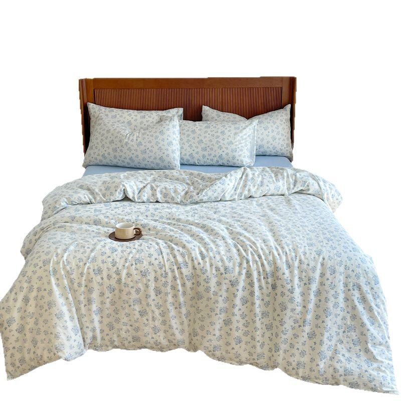 Class a maternal and infant grade cotton knitted aerobic double-layer yarn four-piece set cotton sanding dormitory three-piece quilt cover quilt cover 4