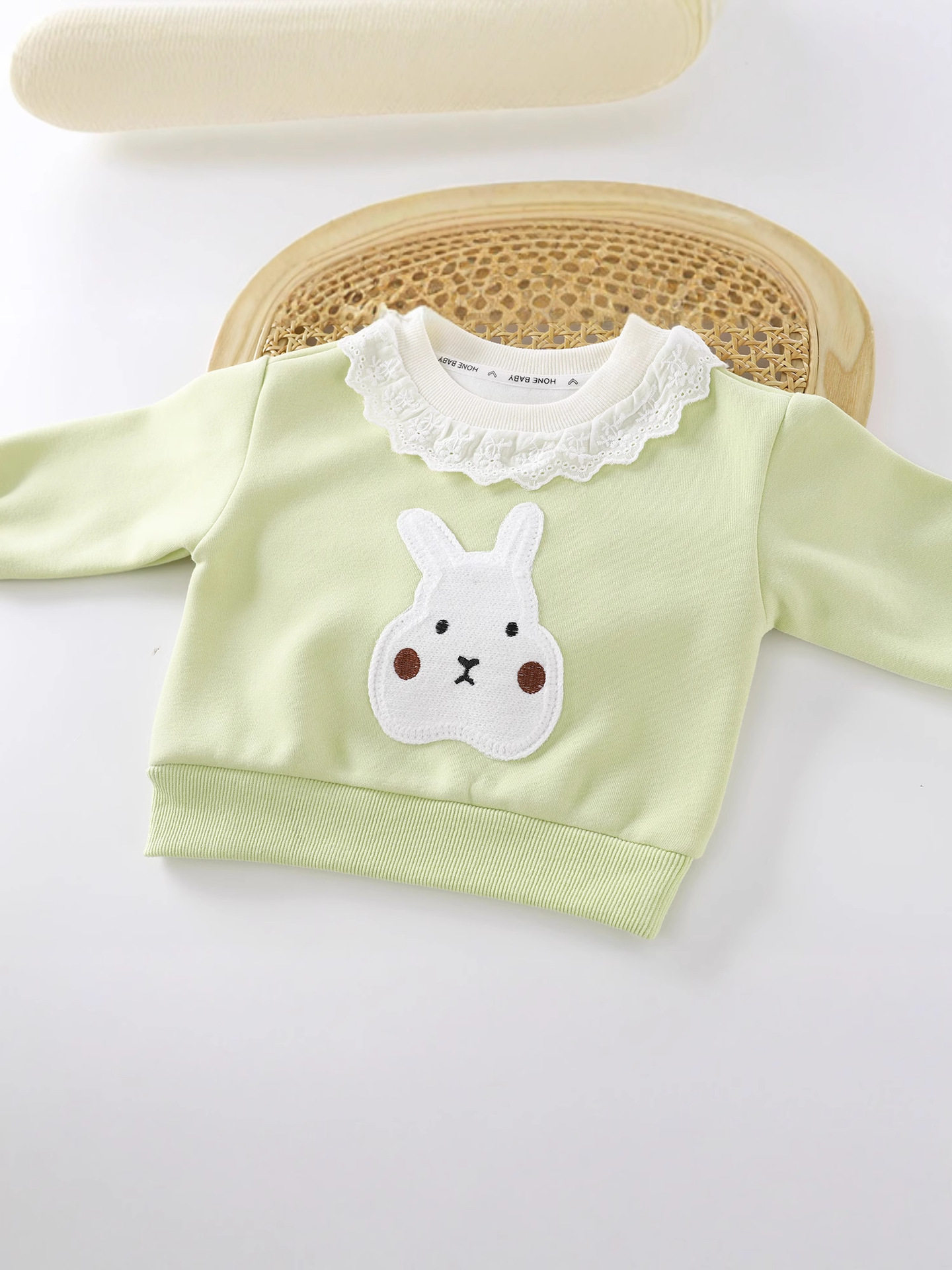 Ensemble de deux pièces fille nouveauté printemps-automne, sweat à capuche col lapin dessin animé volant dentelle et pantalon dentelle