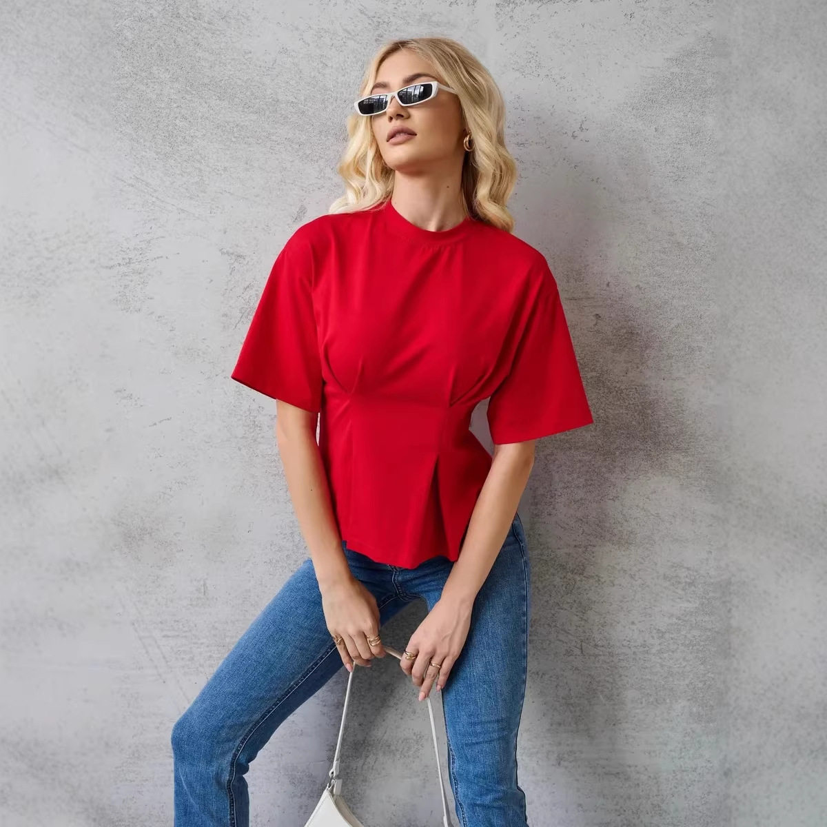 Womens Loose Fit Cotton T Shirt Short Sleeve Solid Color Comfortable Round Neck Summer Casual Wear Wholesale