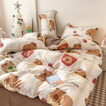 Brushed Four-Piece Set, Thickened Bedding, Single and Double Printed Quilt Cover, Student Dormitory Three-Piece Set