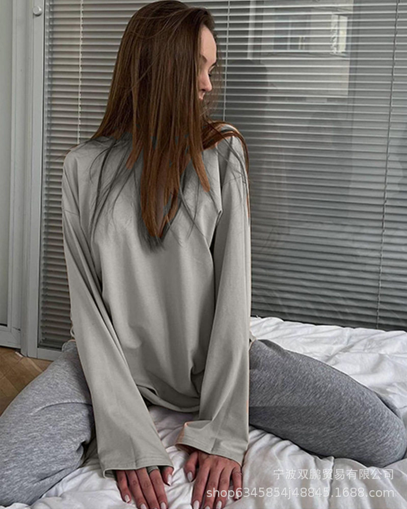 Womens Long Sleeve T Shirt Solid Color Oversized Fit 100 Cotton Casual Everyday Wear Wholesale Available